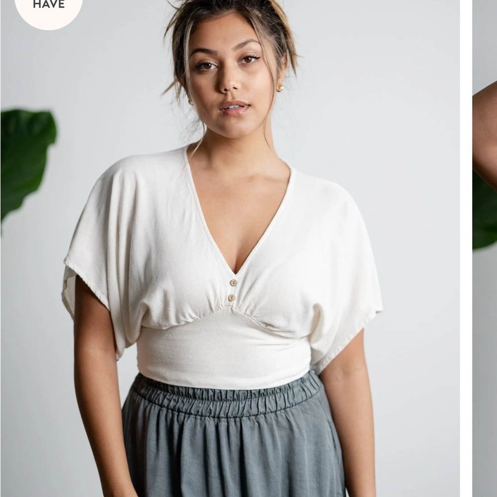 Sozy LINEN MARILYN CROP TOP - Natural, off-white color - size s